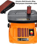 Heavy Duty Rugged 450W Electric Disc Sander And Belt Grinder With Broad Multi Angle Table showing abrasive belt and rings.