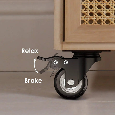Heavy Duty 2 Inch Swivel Caster Wheels With Total Lock Brake Steel Build Set Of 8 visible on furniture with brake lever.