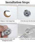 Installation steps for Six Sets Cam Lock Set For Cabinets With Two Keys And Four Lock Plates Fits Sixteen To Thirty Mm Glass Panels