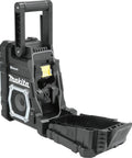 18V LXT Cordless Bluetooth Job Site Radio with FM Stereo Clock and Snooze Menu, featuring rugged construction and open battery compartment