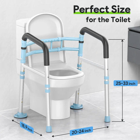 Rock Solid Adjustable Toilet Safety Rails For Seniors 300 Lbs Capacity Bathroom Assist Grab Bars, adjustable 25-33 inch height.