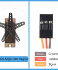 Eight Pack SG90 Digital Servo Motor 9G Metal Gear Micro Servos showing 360-degree control with wire connections for RC projects.