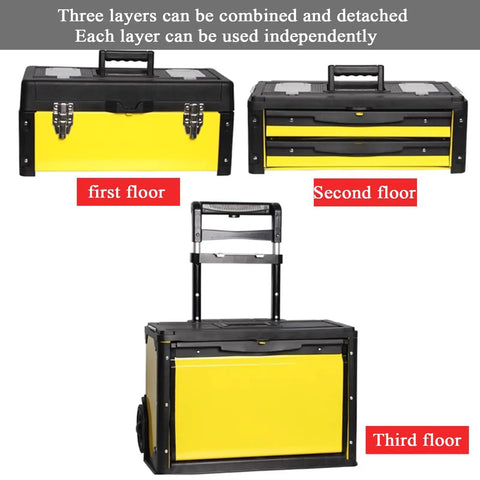Portable Rolling Toolbox With 3 Tier Stackable Design Detachable Sections 50kg Load Capacity Freely Configurable Trolley Toolbox For Garage Warehouse And Repair Shop On The Go Organization, 520x320x720mm