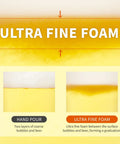 Image comparing hand pour foam and ultra fine foam quality for the Top Shelf Mini Draft Beer Dispenser.