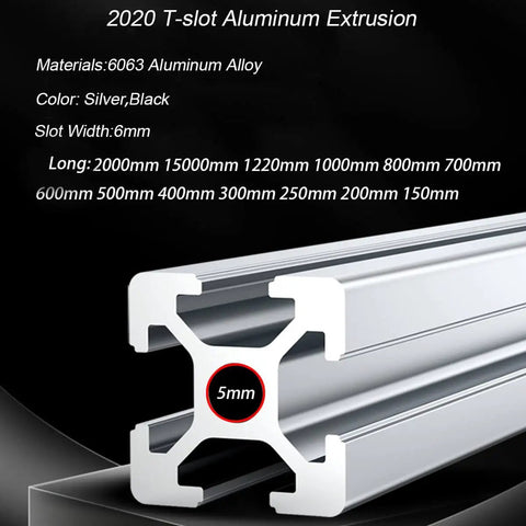 Close-up view of the 600mm T Slot Aluminum Extrusion Set 2020 European Standard Anodized Linear Rail showing dimensions and material details.