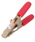 Heavy Duty Earth Ground Wire Clamp 40mm Opening For Robust Electric Welding Jobs Featuring High Current Rating Up To 260A With Durable Brass Build And Super Comfortable Sheath Handle Perfect Shipyards Steel Structures, close up showing red rubber handles.