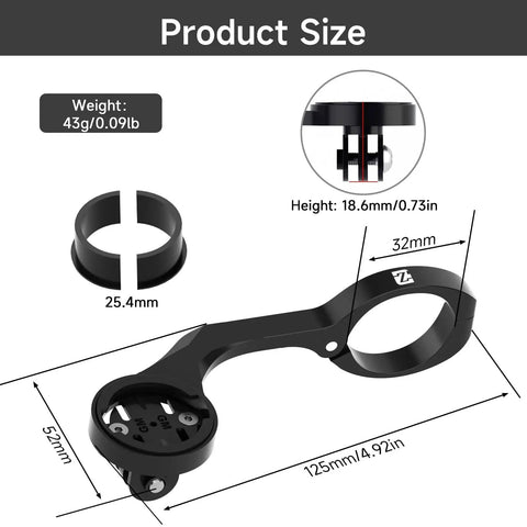 Diagram of Out Front Bike GPS Computer Mount For 25.6mm And 31.8mm Handlebars Aluminum Aero Bar Bracket with dimensions and weight