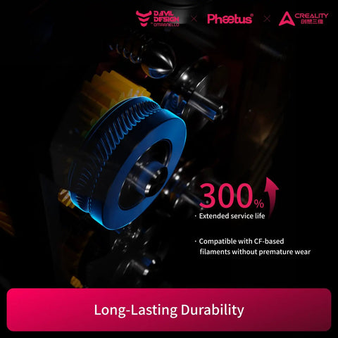 Close-up of DXC2 Magnetic Extruder Upgrade For Creality K2 Series 3D Printers showing durable gear design and helical routing.