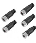 Five M12 5-Pin A-Code Female Straight Circular Sensor Aviation Connector Pack Of 5 Waterproof IP67 Quick Assembly