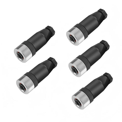 Five M12 5-Pin A-Code Female Straight Circular Sensor Aviation Connector Pack Of 5 Waterproof IP67 Quick Assembly