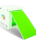 Dispenser box with 3 X 5 inch rectangle adhesive color coding stickers, fluorescent green, 250 count for inventory tracking.