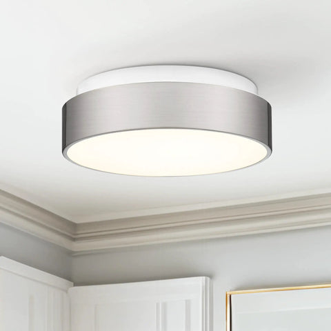 12 Inch Flush Mount Ceiling Light Fixture With Frosted Glass Shade In Brushed Nickel Finish, 2 Light Close To Ceiling Mount installed