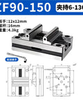 Shop Ready Self Centering Pneumatic Bench Vise For CNC Milling 5 Inch Slick Auto Grip Steel jaw with detailed dimensions.
