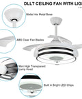 35 Inch Retractable Ceiling Fan With Remote And Lights 30W LED Bladeless Modern Ceiling Fan with matte white finish and LED light.