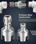 Upgraded 4 In 1 Plastic Pvc Water Pipe Threading Die Set With Internal External Thread Cutter for precise threading of 1/2 and 3/4 inch pipes.