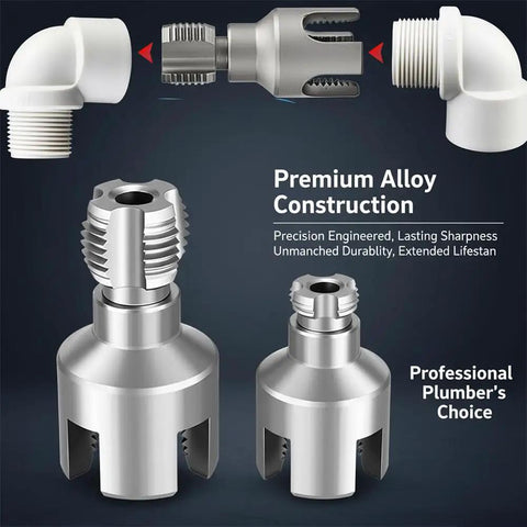 Upgraded 4 In 1 Plastic Pvc Water Pipe Threading Die Set With Internal External Thread Cutter for precise threading of 1/2 and 3/4 inch pipes.