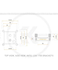 Velocity 3 CPU Water Block Plexi Top For AM5 And LGA 1700 And 1851 Beefy Cooling With Optimized Internal Geometry For Maximum Heat Transfer Perfect Fit For Serious Custom PC Builds. technical drawing top and side view, plexi CPU water block