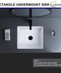 Top view of 20 Inch Narrow Undermount Bathroom Sink For Small Vanities White Ceramic Rectangular Under Counter Basin With Overflow No Faucet Holes Ultra Slim Profile For Tight Countertops Ideal For Compact Bathrooms And Vanity Sinks 19.88 By 12.40 set in dark countertop