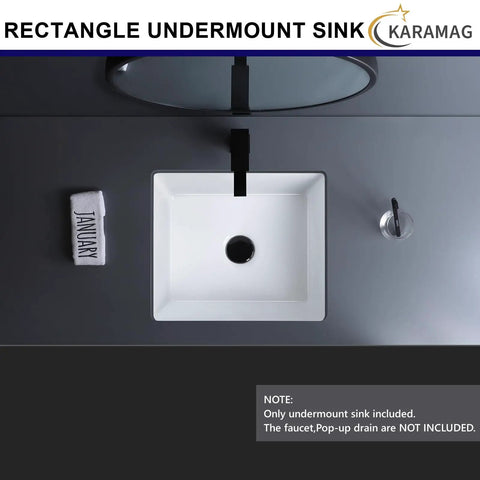 Top view of 20 Inch Narrow Undermount Bathroom Sink For Small Vanities White Ceramic Rectangular Under Counter Basin With Overflow No Faucet Holes Ultra Slim Profile For Tight Countertops Ideal For Compact Bathrooms And Vanity Sinks 19.88 By 12.40 set in dark countertop