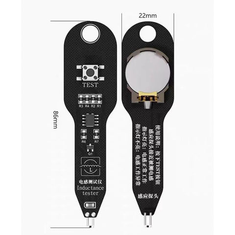 Front and back view of Coil Tester For Motherboards With Compact Housing Fast Inductor Fault Check Device, 86x22mm size.