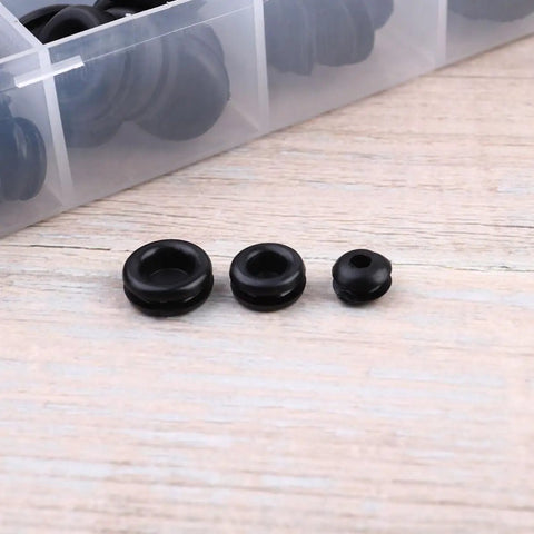 All Purpose Grommet And Rubber Gasket Kit 125 Piece Black Seal Box Heat Resistant Seals For Hoses Faucets Car And Bearing Applications Replacement Ideal For Plumbing Automotive And DIY Projects Easy Install For Quick Fixes black rubber grommets in plastic organizer
