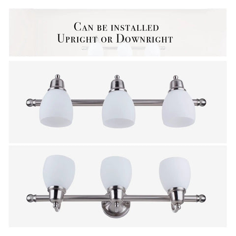 Jayden Five Piece All In One Bathroom Set Satin Nickel Three Light Vanity Light With White Opal Glass Shades Towel Bar Toilet Paper Holder Towel Ring And Robe Hook Easy Install Modern Bathroom Upgrade