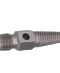 Premium High Carbon Steel Broken Water Pipe Extractor Kit With Handle For 1/2 Inch Pipe Taps Repair Tool To Grab And Twist Out Snagged Screws And Stuck Threads Effortlessly Like A Boss. High carbon steel pipe extractor with threaded ends and center hole, shown on white background.