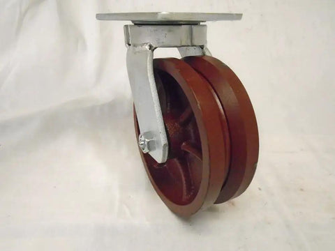 Heavy Duty 6 By 2 Inch Swivel Casters Kingpinless 7/8 V Groove Ductile Steel Wheels 1500 Lbs Capacity Set Of 4 Red Rolling Support close-up view