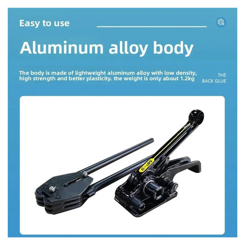 Heavy Duty Silent Manual Strapping Machine Kit With Reinforced Tensioner And Sealer Pliers Aerospace Aluminum body, ergonomic design.