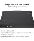 Ace Quality 1U Rack Mount Kvm Console With 17 Inch Lcd Screen Integrated Keyboard And Touchpad For Effortless Single Pc Control No Sweat Installation Into Standard 19 Inch Server Racks Runs Smooth Day One, single port VGA KVM drawer with durable metal design.