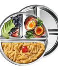 Portion Control Plates For Grownups, Stainless Steel Divided Dinner Plates For Weight Loss And Diabetic Diets, Unbreakable 9 Inch Round Metal Dish