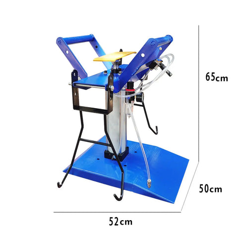 Solid Build Pneumatic Tire Changer And Tire Spreader For Compact Cars And Motorcycles Heavy Steel Construction showing 65cm height and blue frame.