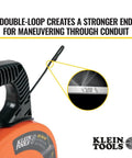 1/8 Inch 120 Foot Steel Electrical Fish Tape With Double Loop Tip, built to last heavy-duty wire puller, detail on end loop