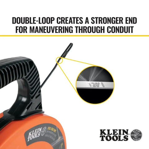 1/8 Inch 120 Foot Steel Electrical Fish Tape With Double Loop Tip, built to last heavy-duty wire puller, detail on end loop