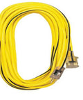 Heavy Duty 100 Foot Outdoor Extension Cord With Lighted End 10 3 SJTW Yellow With Black Stripe Pro Grade Tough As Nails For Home Projects And Pro Jobs coiled