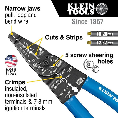 8 Inch Long Nose Wire Cutter Multi Tool With Wire Stripper And Crimper For Electricians, serrated pliers, Made In USA