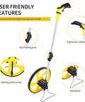 QERTYHKK Foldable Measuring Wheel Distance Measurement Tools Meter/Feet showing ergonomic handle, kickstand, and folding joint.