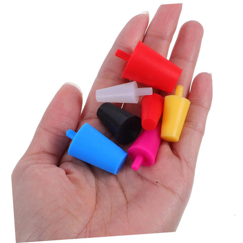 Versatile 35-Piece High-Temp Silicone Tapered Plug Set That Slips Into Holes Easy For Seal Paint Coating And Automotive Spray Jobs Without Dripping Mess Up With Flexible Heat Resistant Sealing Plugs, assorted plugs in hand