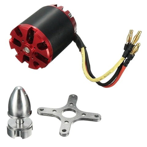 1000KV Brushless Motor With Accessories For RC Drones Quadcopters Helicopters Planes Boats Gliders And Other Model Vehicles, Delivers Smooth Throttle, Killer Power, And Ready To Fly Performance, showing metal motor and connectors.