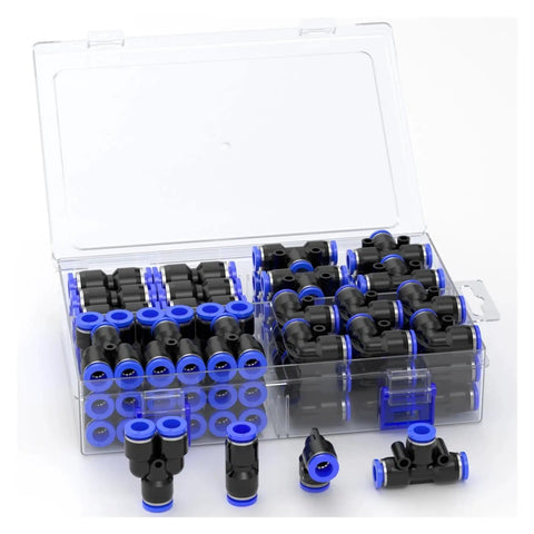 Super Cool 6mm Push Fit Pneumatic Hose Connector Kit With 24 Pieces For Easy Air Line Quick Release And Perfect Precision Fitting Use In Tight Spaces, black plastic case