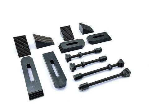 24 Piece M6 Clamp Kit For 3 Inch And 4 Inch Rotary Tables, milling clamps and bolts on white backdrop