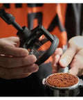 Slick Adjustable Coffee Distribution Tool And Rotatable Espresso Tamper Set For Badass Baristas 51 54 58 Millimeter Compatible in action.