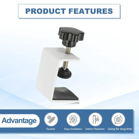 Heavy Duty C Clamps 2 Pack White Metal Desk Clamp With Protective Pads side view showing screw mechanism and rubber pad