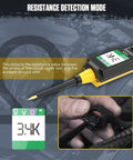 All In One Pro Grade Car Electrical Tester Kit For 12V And 24V Systems Digital Voltage Meter Multimeter Short Finder Relay Fuse Tester AC DC Diode Resistance Tester Automotive Circuit Probe Tool in resistance detection mode.