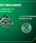 36V Cordless 7-1/4 Inch Circular Saw With Torque Boost Technology and Premium Framing Blade Kit Includes