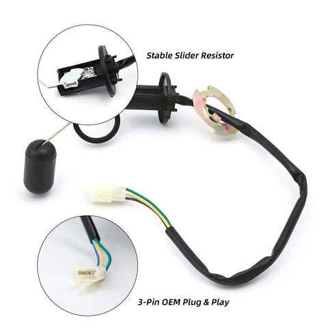 Float Type Gas Tank Level Sensor Kit For GY6 50cc Scooters Mopeds ATVs Go Karts 139QMA 139QMB TaoTao Jonway Replacement Parts With Durable Float Assembly And Corrosion Resistant Metal Rod For Accurate Fuel Readout, 3-pin plug