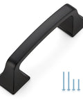 3 Inch Square Cabinet Pulls In Matte Black Arch Design for kitchen cabinets and drawers with screws, flat black metal, 10 pack.