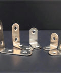 Built Like A Tank Heavy Duty Stainless Steel L Corner Brackets 40 Pack Right Angle Shelf Hardware with pre drilled holes in various sizes.