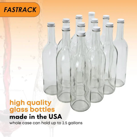 Go To 12 Pack Clear Glass Bottles With No Sweat White Screw Caps, 750ml for DIY Wine and Small Batch Beer.