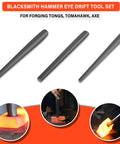 Pro Grade Drift Kit For Forging Hammer Eye Holes Eye Drift Tool Set 3 Pack For Tongs Tomahawks Axes And Knives displayed on orange background